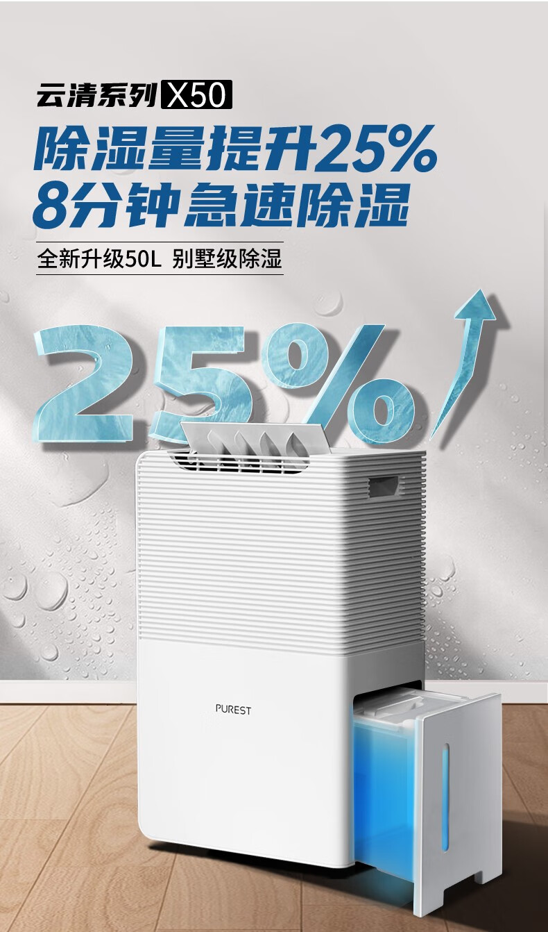 浦力适（PUREST）除湿机家用抽湿机地下室大功率干衣吸潮除湿器强力高效 x50 50L/ 50L/天 白色升级